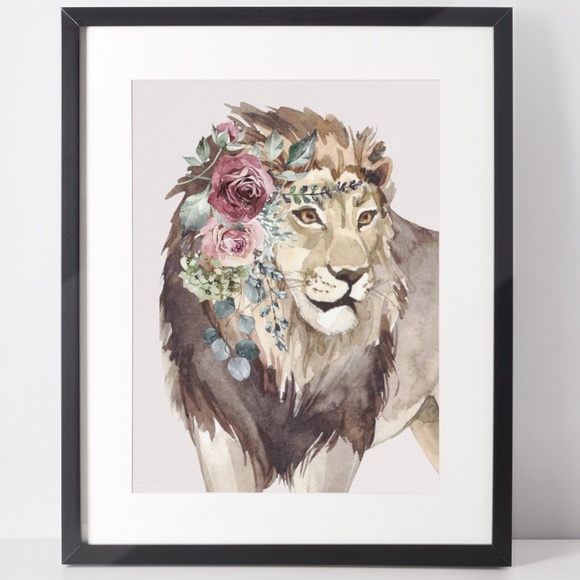 Watercolor Floral Lion Wall Art Poster Print Unframed - Picture 3 of 15
